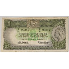 AUSTRALIA 1961 . ONE 1 POUND BANKNOTE . COOMBS/WILSON . STAR NOTE